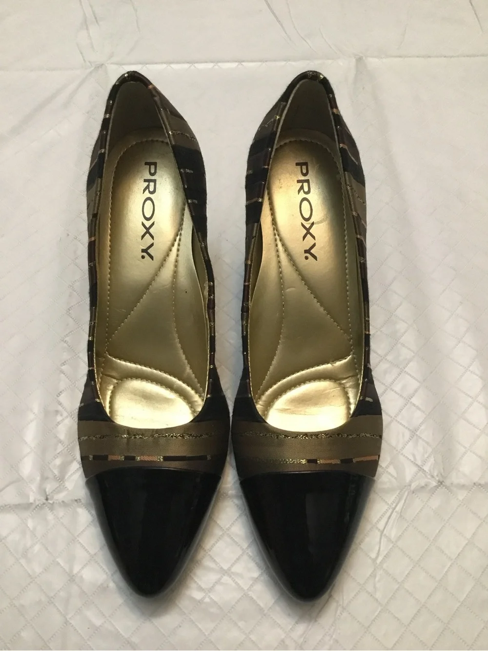 Proxy Black Brown Pointed Toe Pumps Gold Insole Size 6.5